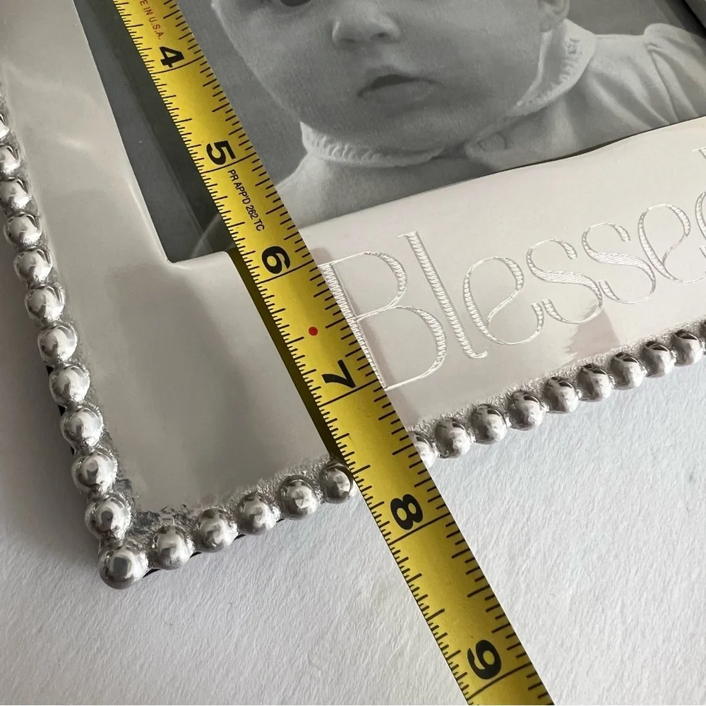 MARIPOSA SILVER BEADED PICTURE FRAME ‘BLESSED’ NWOT 8.75” x 7.75”